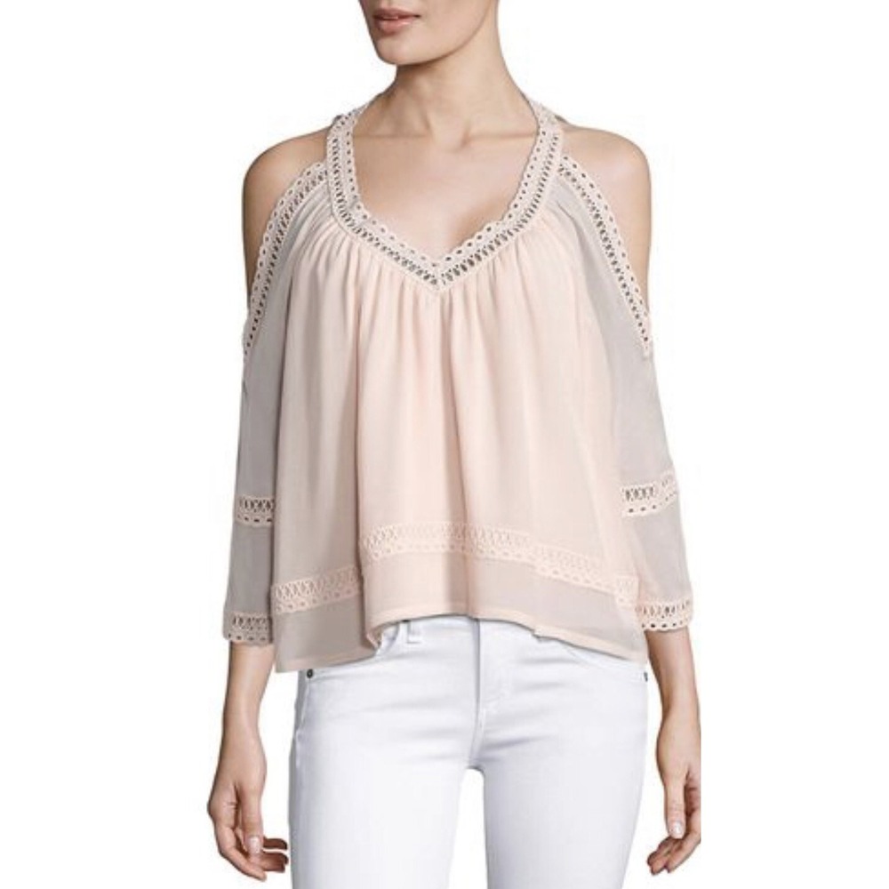 Rebecca Minkoff Pink Deneuve Crochet Cold Shoulder Bell Sleeve Fairy Romantic XS